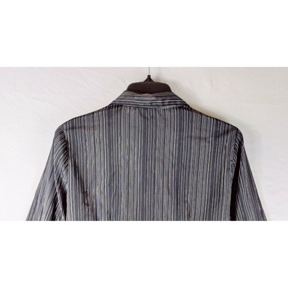 DCC Stretch Fitted Shirt Black Chevron Gray Pin Stripe Silver Thread 3/4 Sleeve - Picture 7 of 9